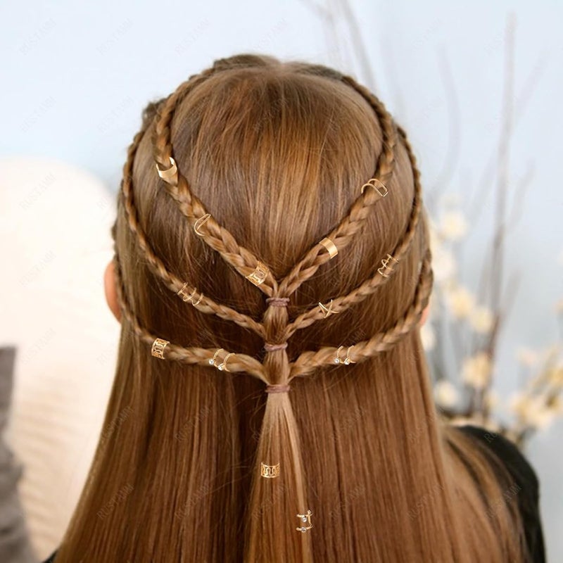 RUSTAMM 24 Pcs Gold Hair Braids Dreadlock Non-Piercing Ear Clip Beard Beads Cuffs Clip Hair Charms Party Decoration Hair Accessories - Image 4